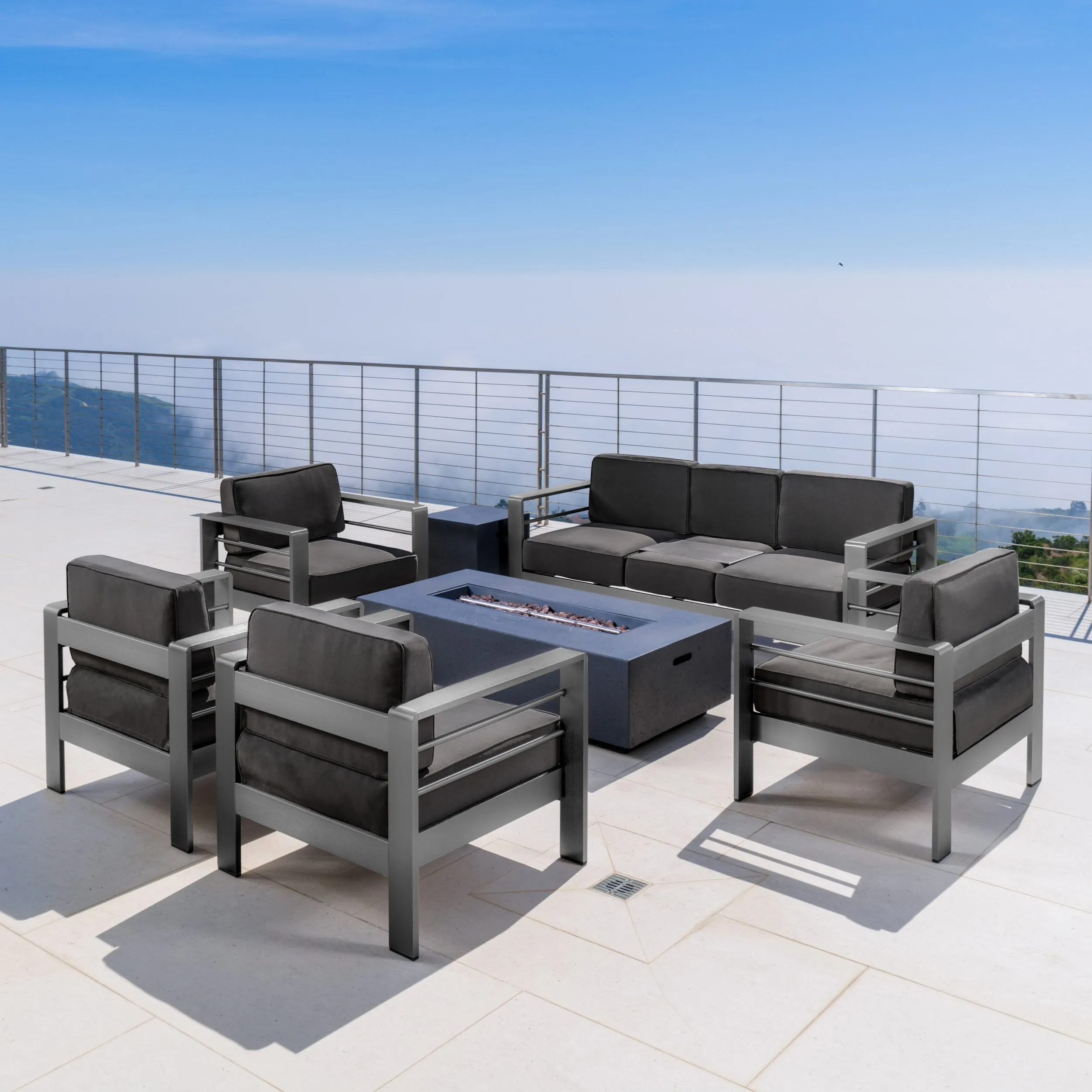 Outdoor Gray Aluminum 7 Piece Sofa Chat Set with Fire Table - NH587103 cushion cover, soft furnishing