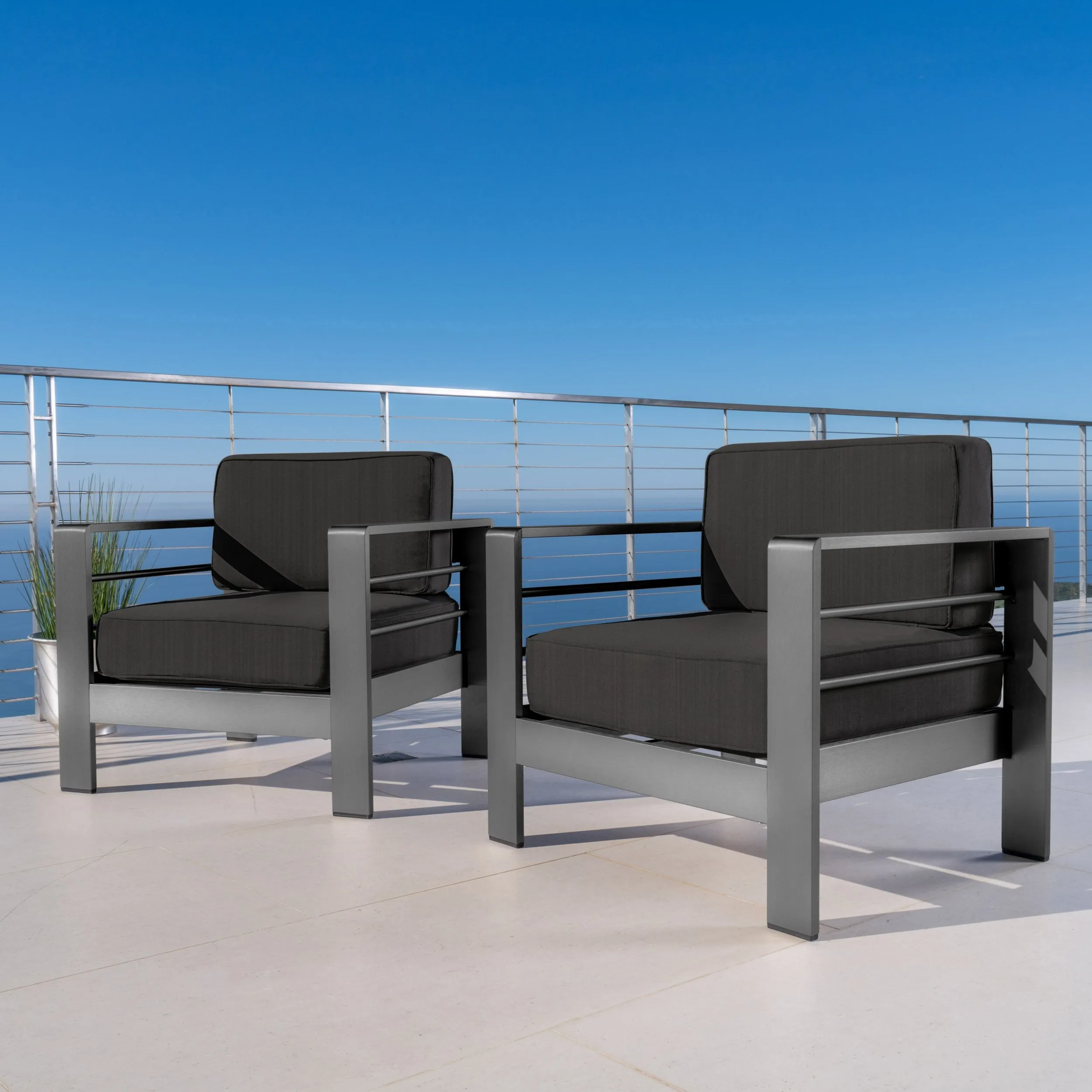 Outdoor Gray Aluminum Club Chairs with Water Resistant Cushions - NH597103 patio chairs, outdoor seating