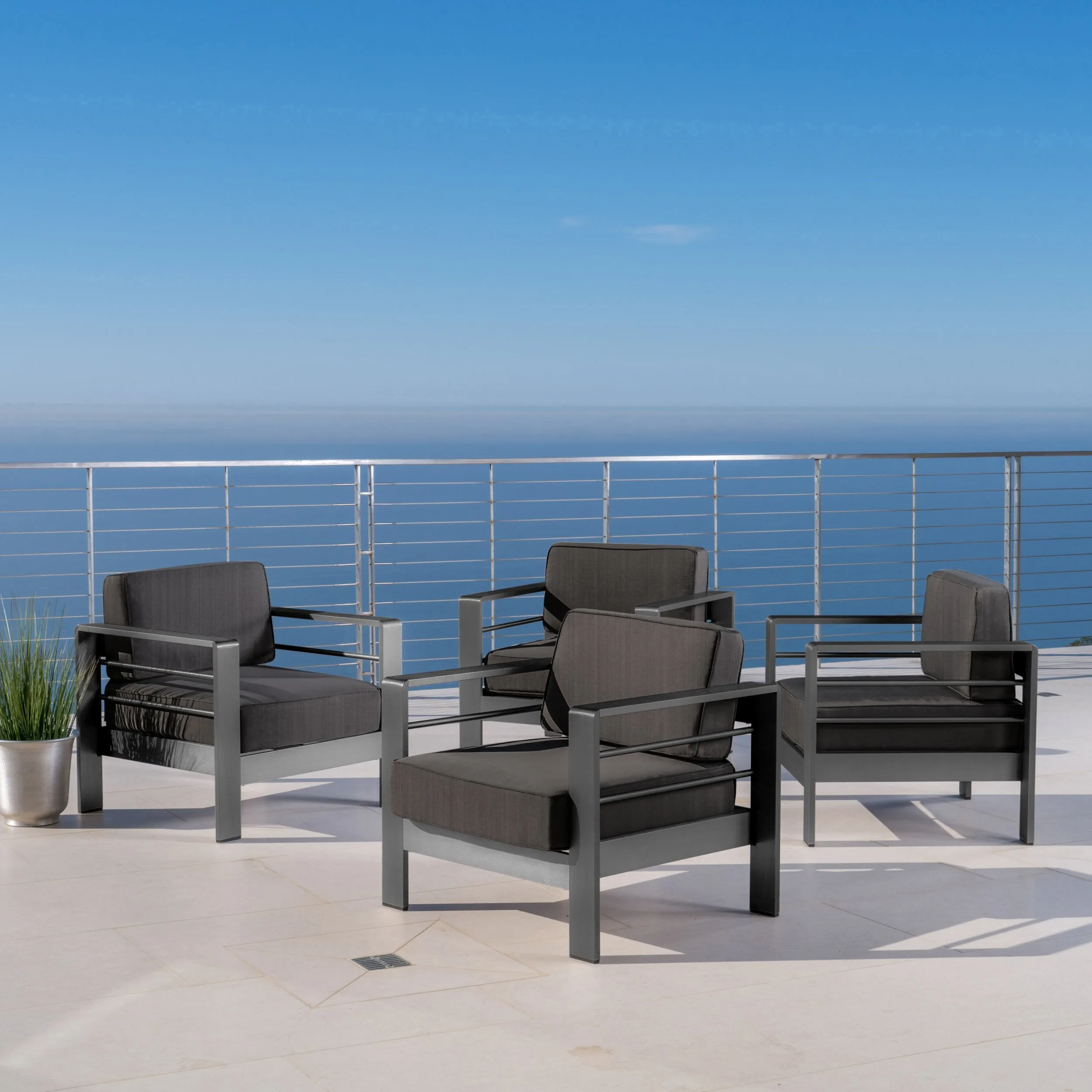 Outdoor Gray Aluminum Club Chairs with Water Resistant Cushions - NH597103
