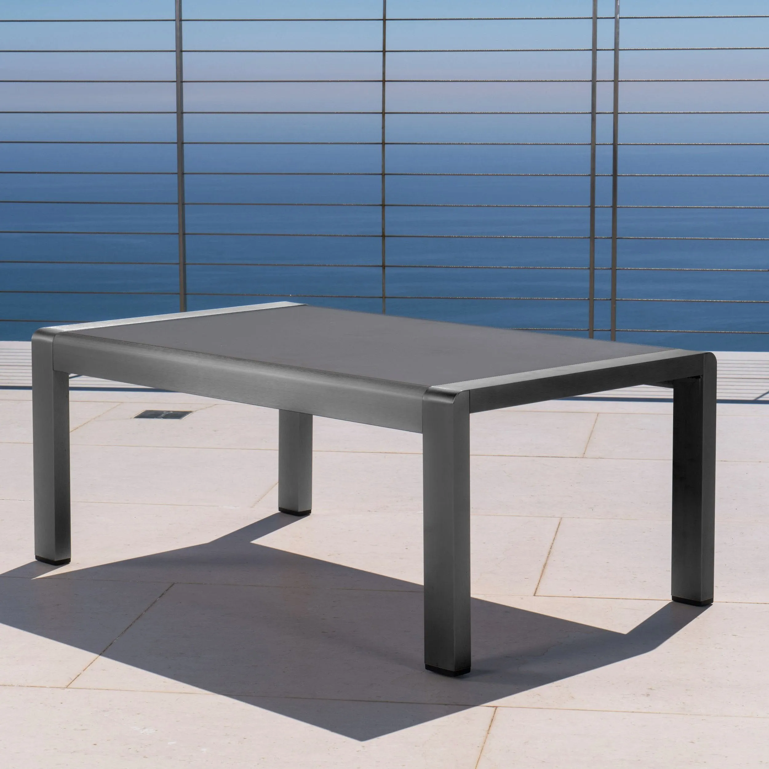 Outdoor Gray Aluminum Coffee Table with Tempered Glass Table Top - NH397103 coffee table, accent table