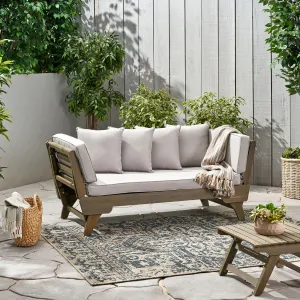 Outdoor Gray Finished Acacia Wood Daybed with Water Resistant Cushions - NH175203 patio chairs, outdoor seating