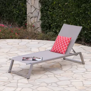 Outdoor Gray Mesh Chaise Lounge with Grey Finished Aluminum Frame - NH255303 patio chairs, outdoor seating