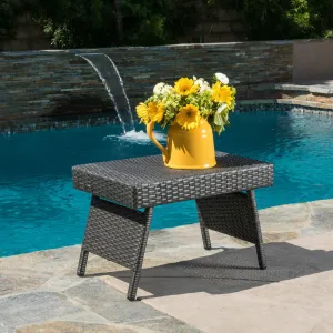Outdoor Gray Wicker Adjustable Folding Side Table - NH396692 patio chairs, outdoor seating