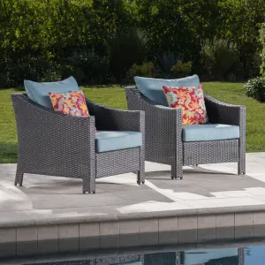 Outdoor Gray Wicker Club Chairs with Teal Water Resistant Cushions (Set of 2) - NH733303 chandelier, pendant light