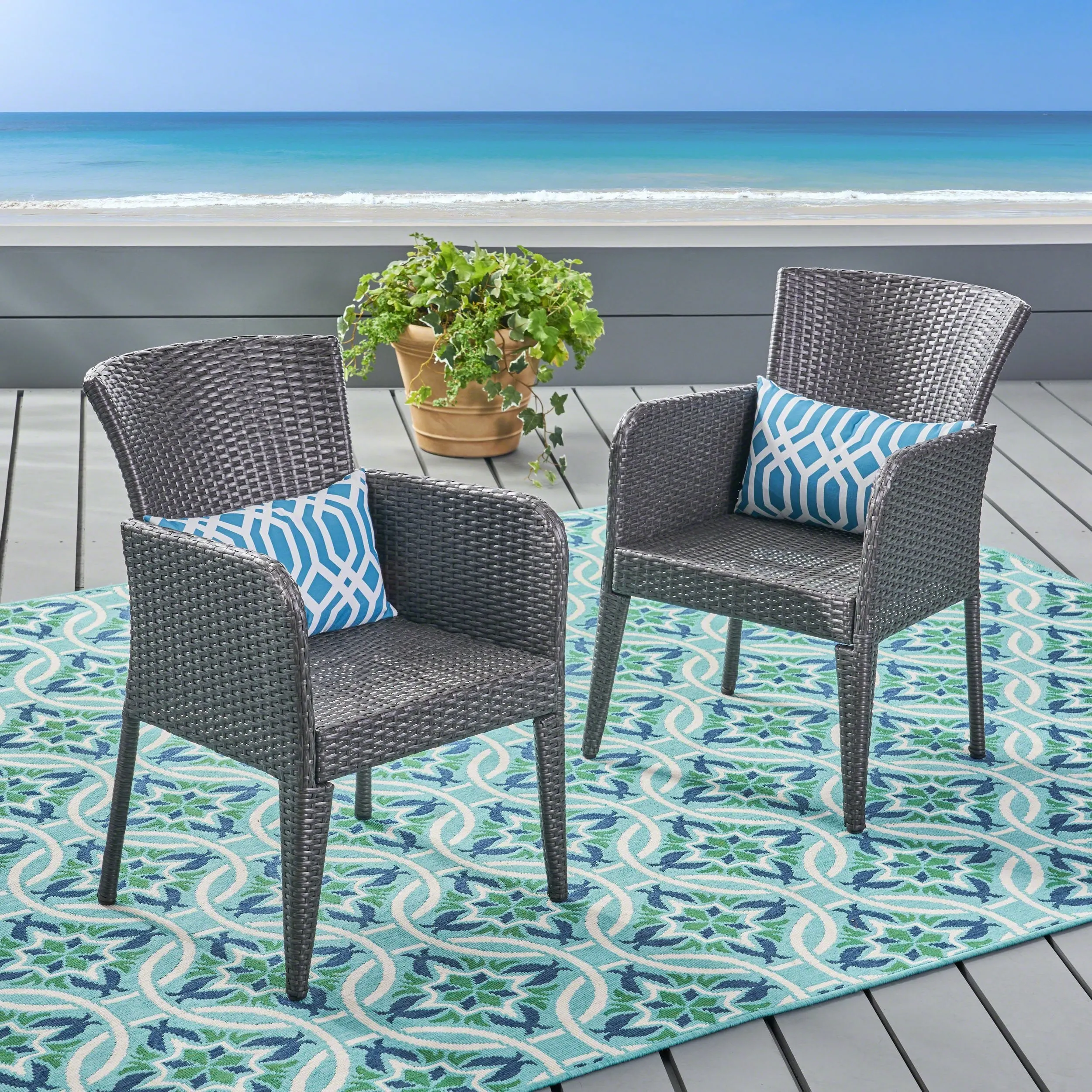 Outdoor Gray Wicker Dining Chair (Set of 2) - NH774403 chandelier, pendant light