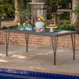 Outdoor Gray Wicker Rectangular Dining Table with Hair Pin Legs - NH871203 patio chairs, outdoor seating
