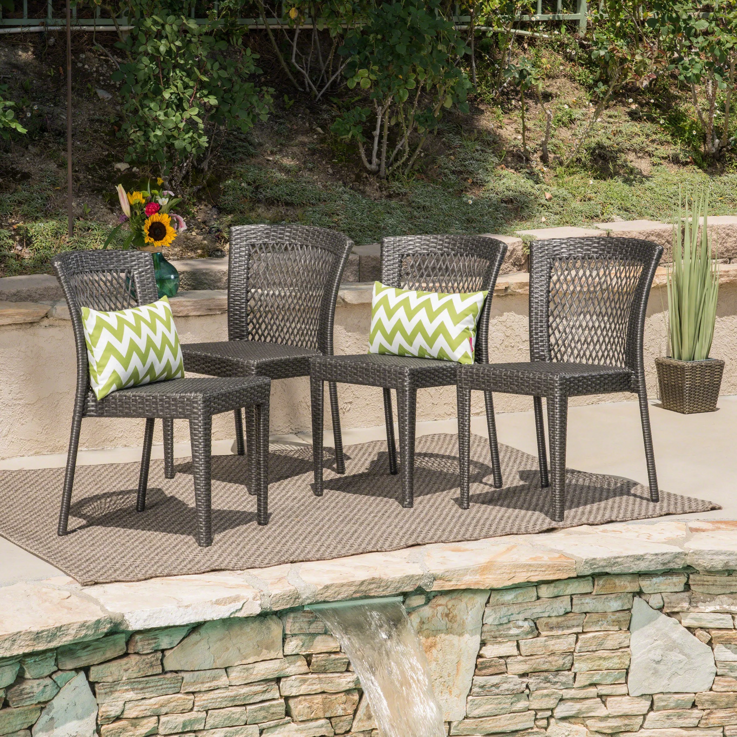 Outdoor Gray Wicker Stackable Dining Chairs - NH394403