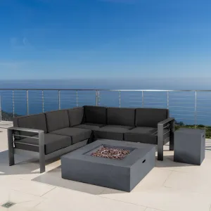 Outdoor Grey Aluminum 5 Piece V-Shape Sectional Sofa Set with Fire Table - NH508103 cushion cover, soft furnishing
