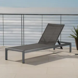 Outdoor Grey Aluminum Chaise Lounge with Dark Grey Mesh Seat - NH897103 patio chairs, outdoor seating