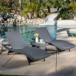 Outdoor Grey Wicker 3-piece Adjustable Chaise Lounge Set - NH017692 patio chairs, outdoor seating