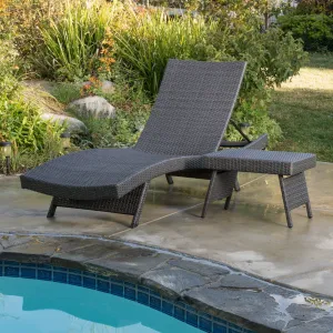Outdoor Grey Wicker Adjustable Chaise Lounge and Table Set - NH907692 patio chairs, outdoor seating