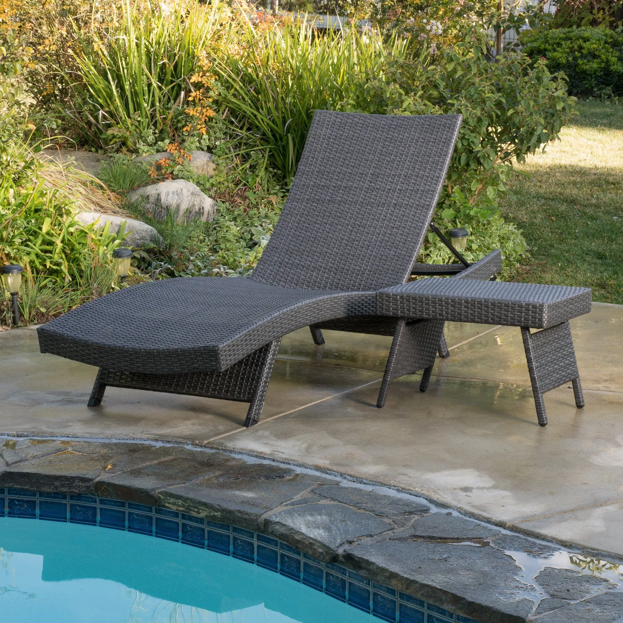 Outdoor Grey Wicker Adjustable Chaise Lounge and Table Set - NH907692 patio chairs, outdoor seating