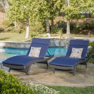 Outdoor Grey Wicker Adjustable Chaise Lounge with Cushion (Set of 2) - NH908692 patio chairs, outdoor seating