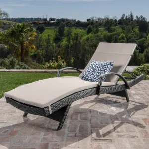 Outdoor Grey Wicker Armed Chaise Lounge w/ Water Resistant Cushion - NH481103 patio chairs, outdoor seating