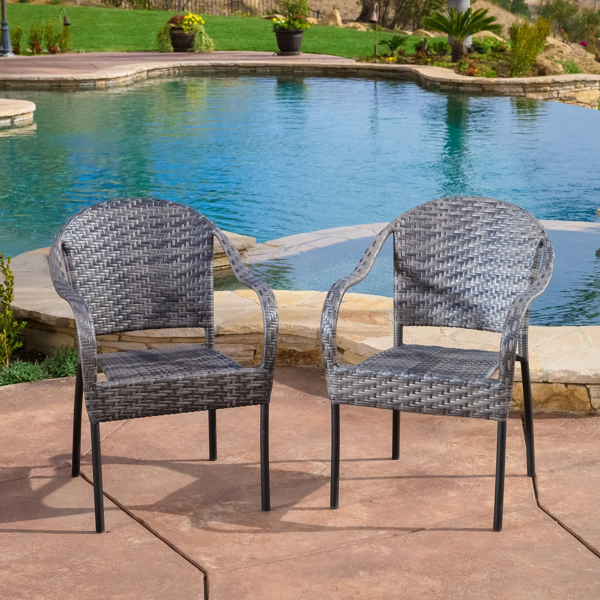 Outdoor Grey Wicker Chair (Set of 2) - NH904432 patio chairs, outdoor seating