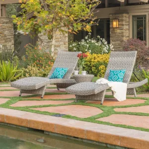 Outdoor Grey Wicker Chaise Lounge (Set of 2) with Grey Wicker Table - NH338992 patio chairs, outdoor seating