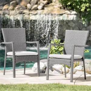 Outdoor Grey Wicker Dining Chair with Cushions (Set of 2) - NH891003 chandelier, pendant light
