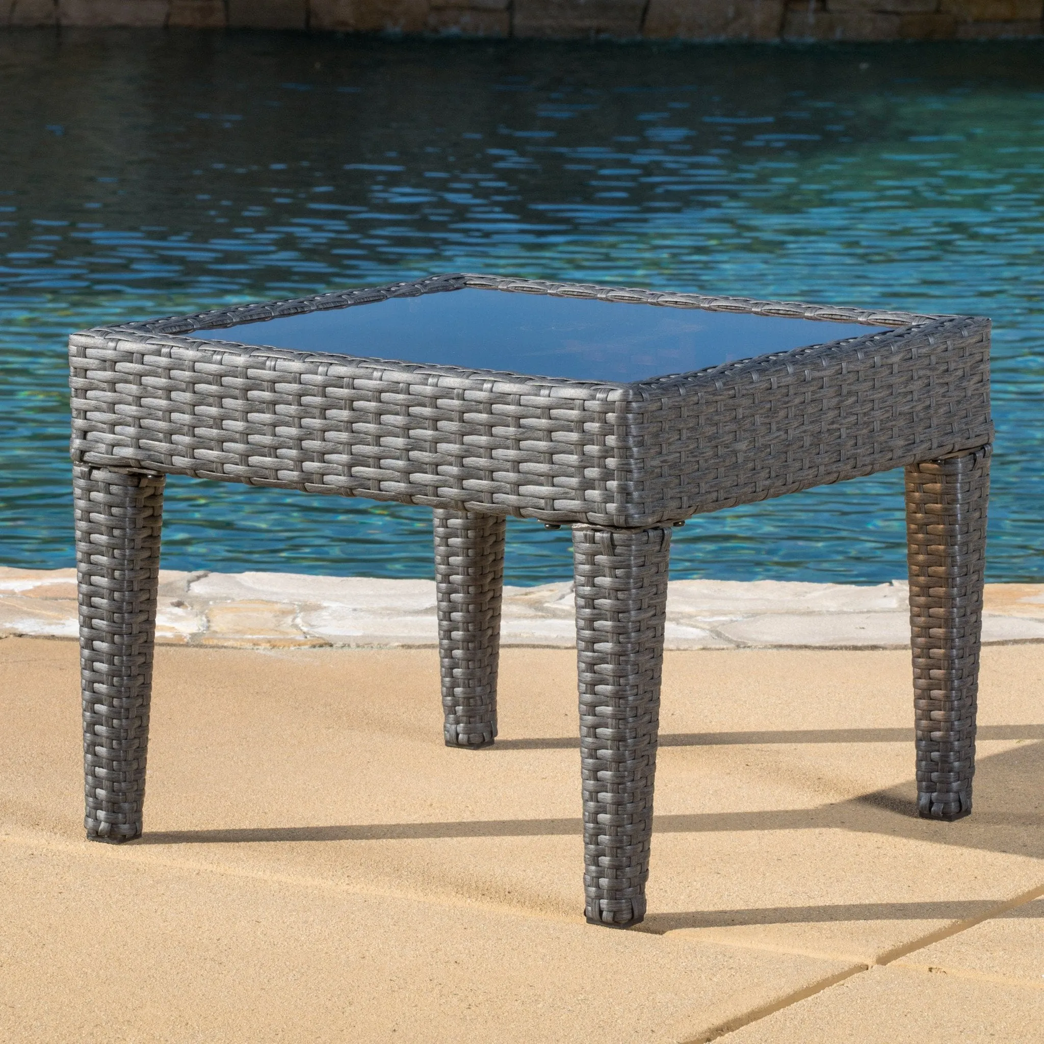 Outdoor Grey Wicker Side Table - NH860692 coffee table, accent table