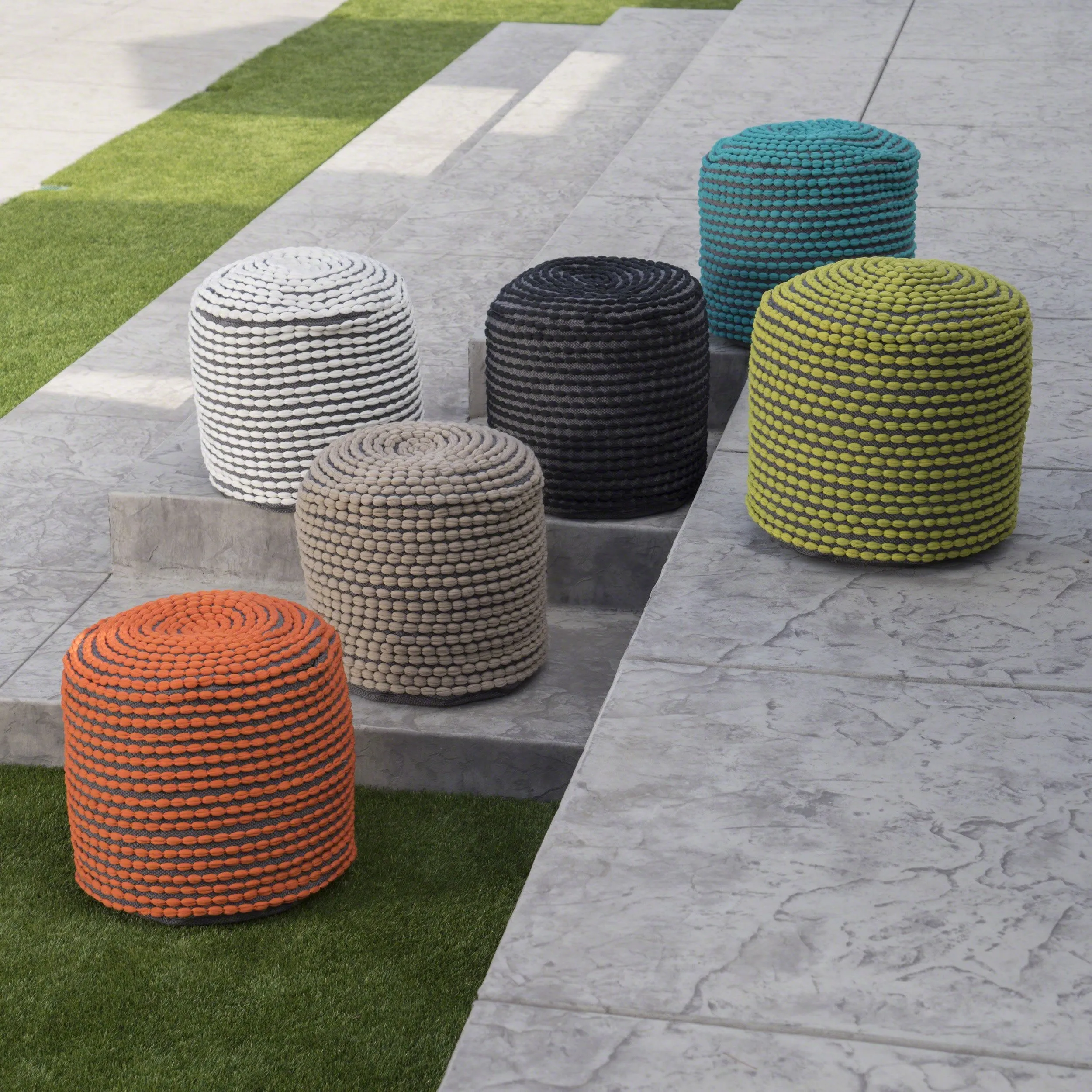 Outdoor Handcrafted Modern Water-Resistant Fabric Cylinder Pouf Ottoman - NH751303 patio chairs, outdoor seating