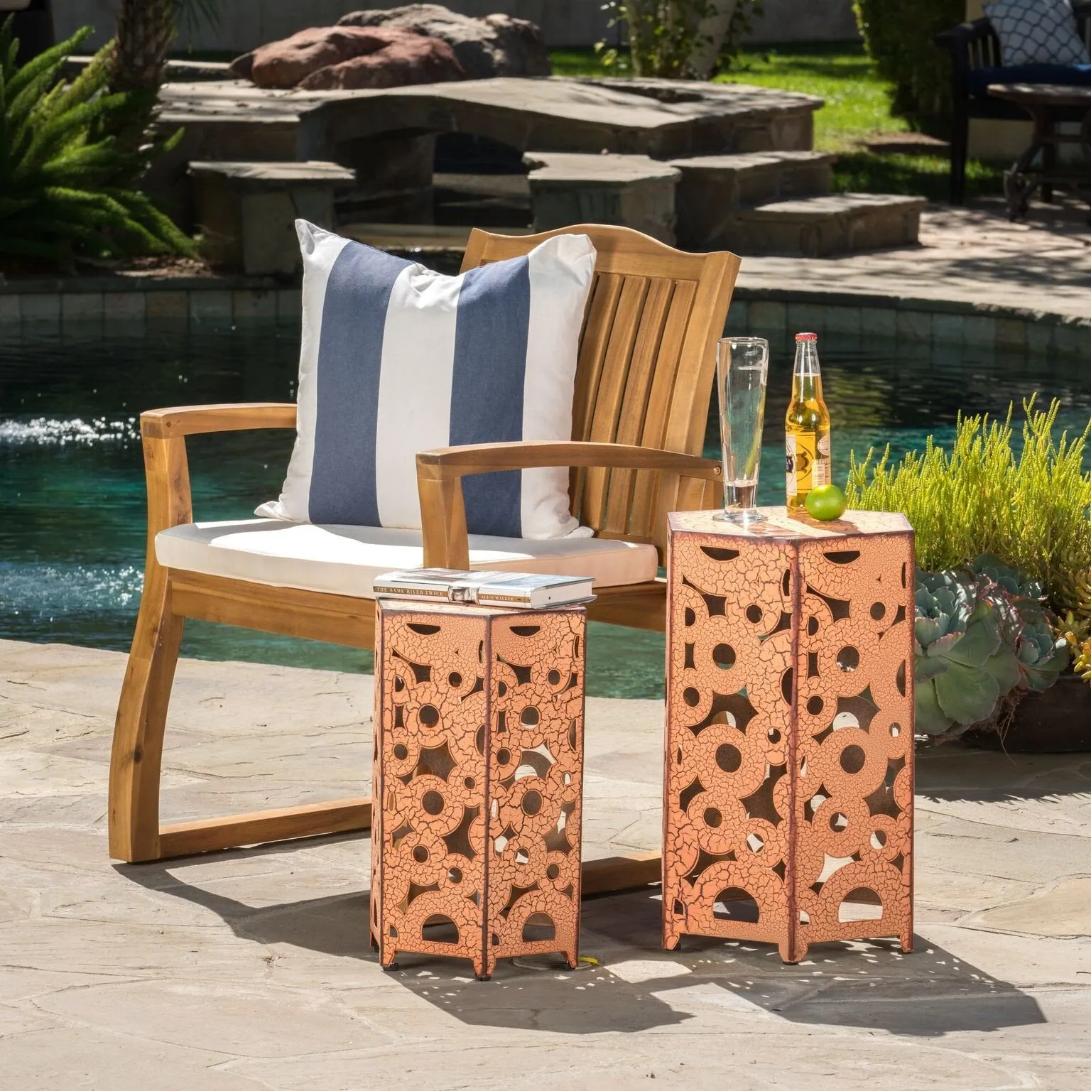 Outdoor Hexagonal Antique Orange Iron Accent Tables (Set of 2) - NH776692