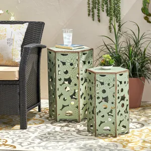 Outdoor Hexagonal Antique Orange Iron Accent Tables (Set of 2) - NH776692 coffee table, accent table