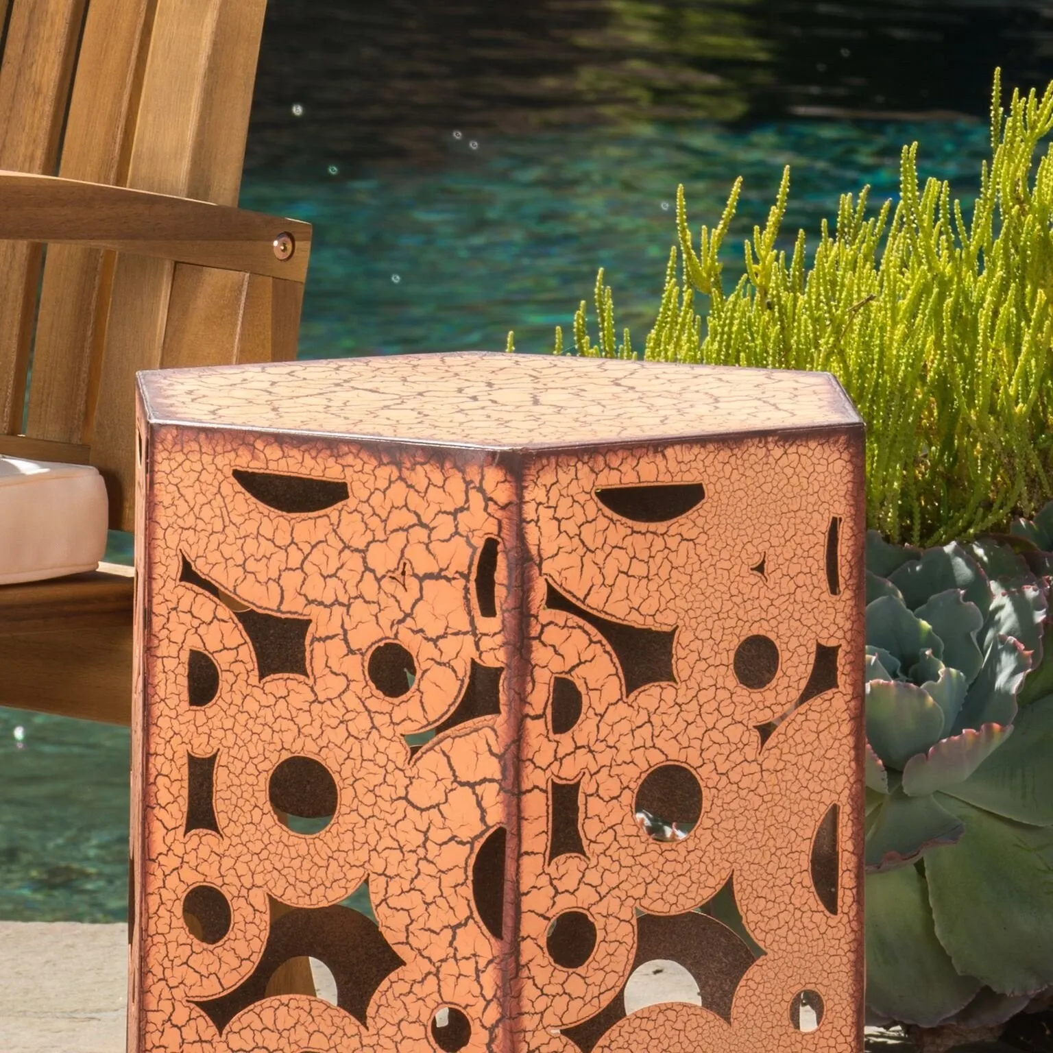 Outdoor Hexagonal Antique Orange Iron Accent Tables (Set of 2) - NH776692