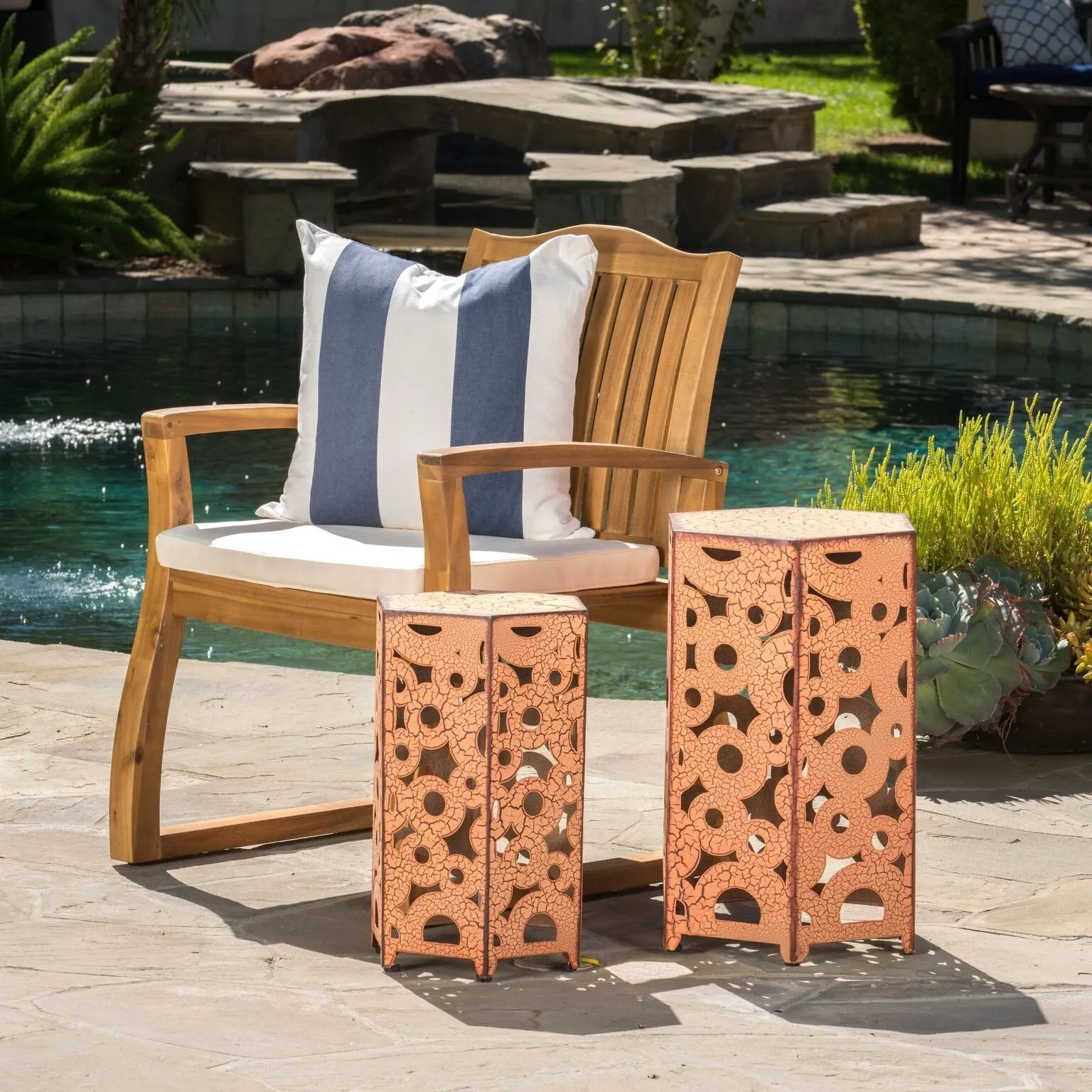 Outdoor Hexagonal Antique Orange Iron Accent Tables (Set of 2) - NH776692