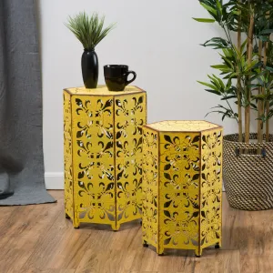Outdoor Hexagonal Antique Yellow Iron Accent Tables (Set of 2) - NH676692 patio chairs, outdoor seating