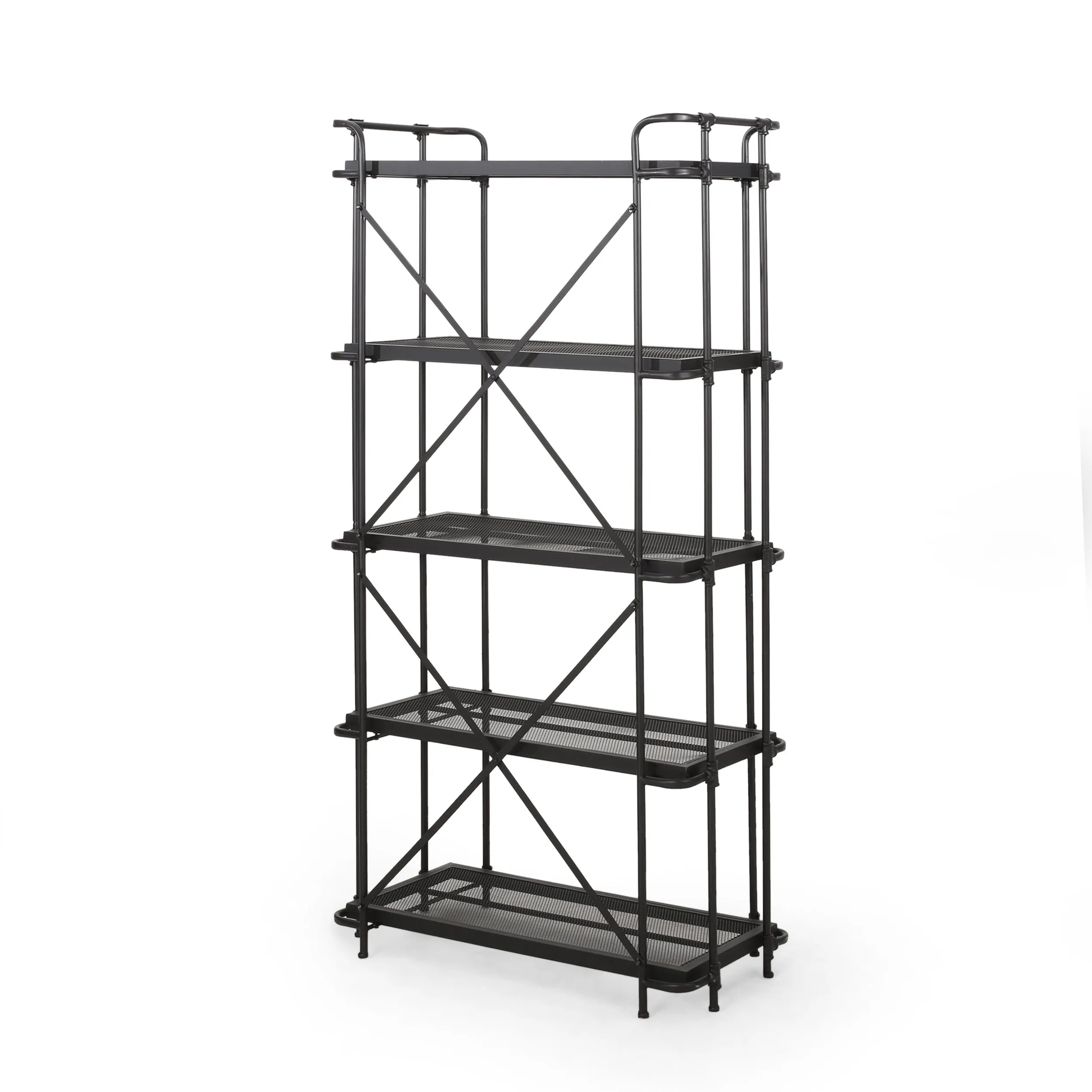 Outdoor Industrial 5-Shelf Iron Mesh Etagere Bookcase - NH559213