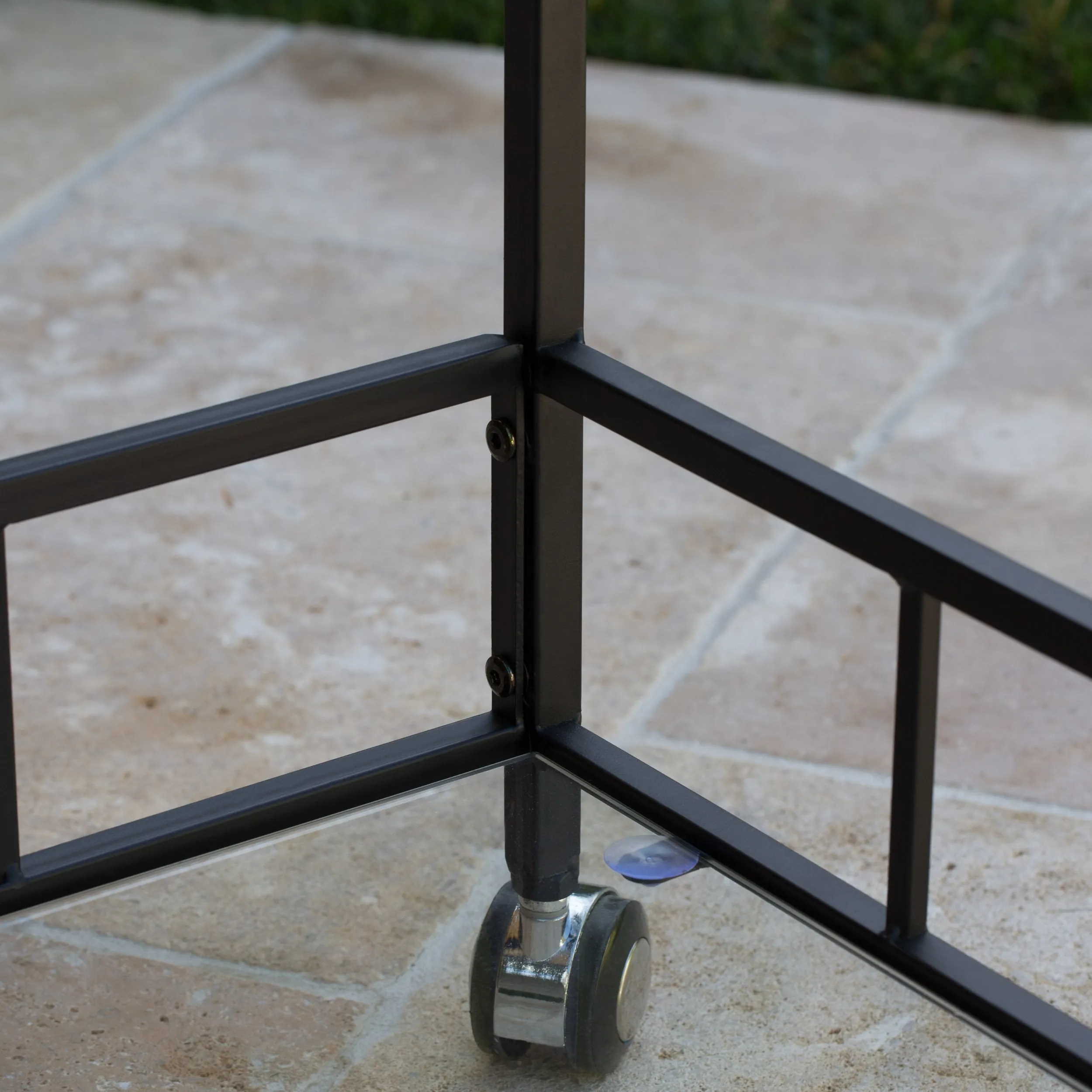 Outdoor Industrial Black Powder Coated Iron Bar Cart with Tempered Glass Shelves - NH953203