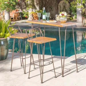 Outdoor Industrial Teak Finished Acacia Wood Bar Set - NH844303 patio chairs, outdoor seating