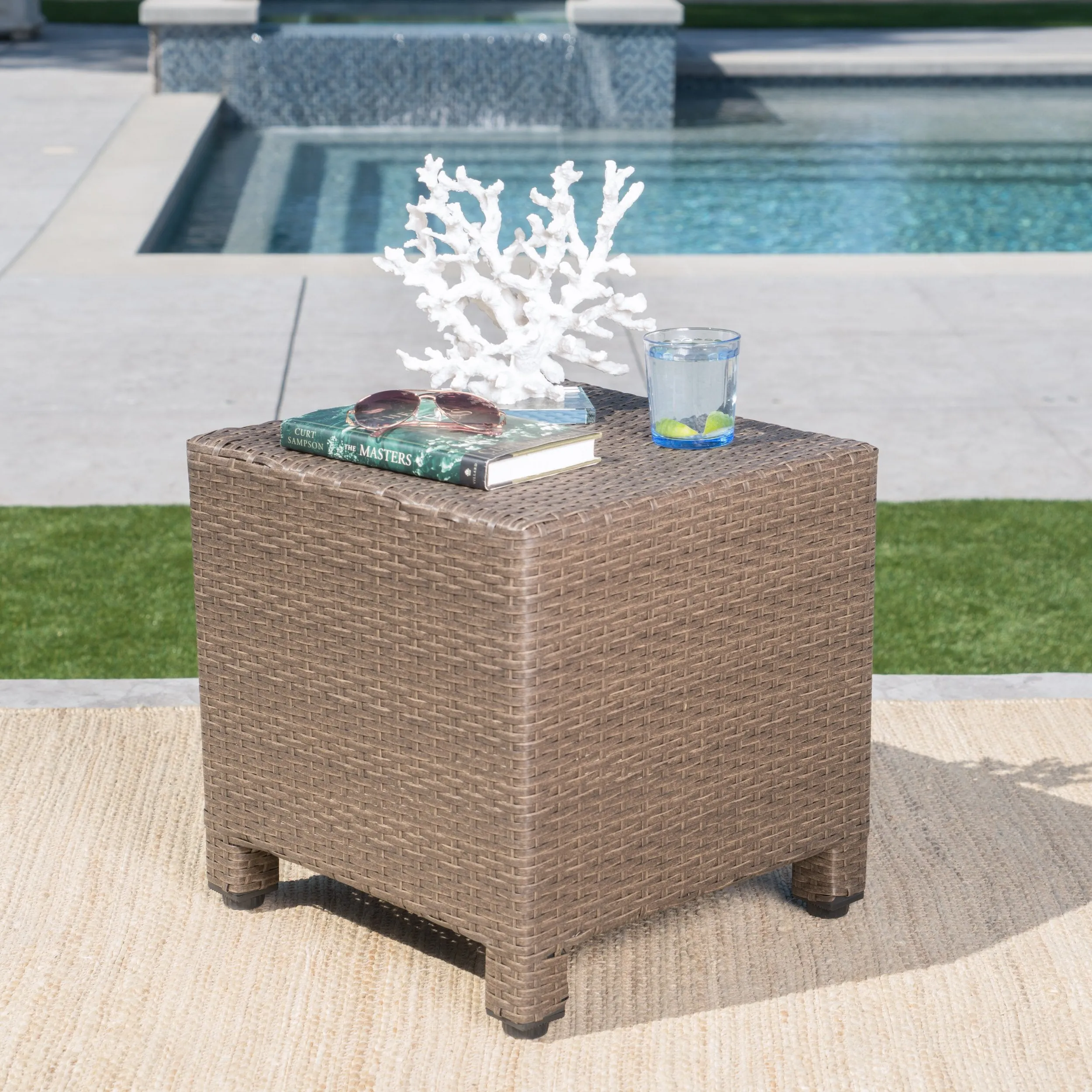Outdoor Light Brown Wicker Side Table - NH074103 coffee table, accent table