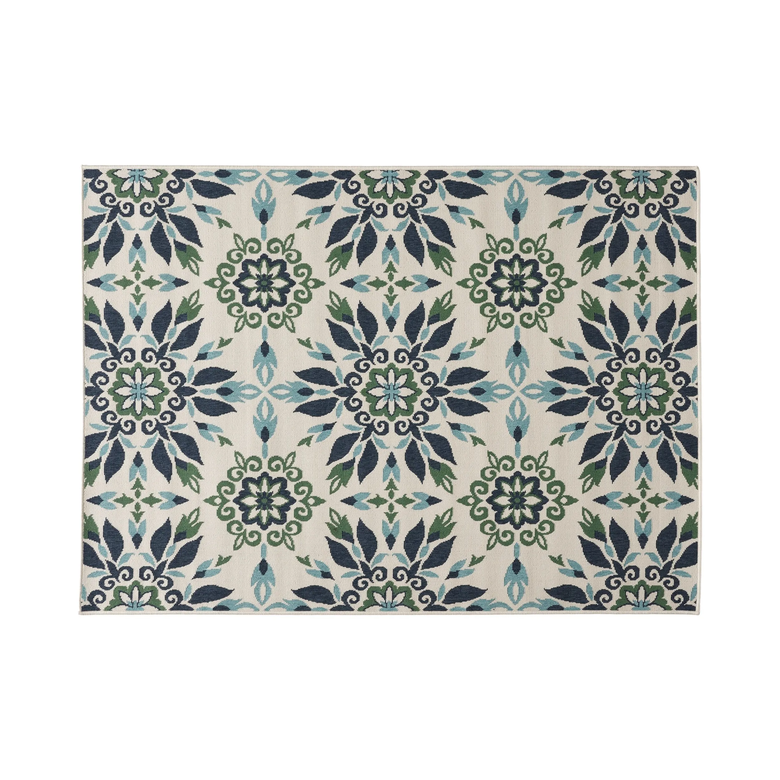 Outdoor Medallion Area Rug, Ivory and Blue - NH975803