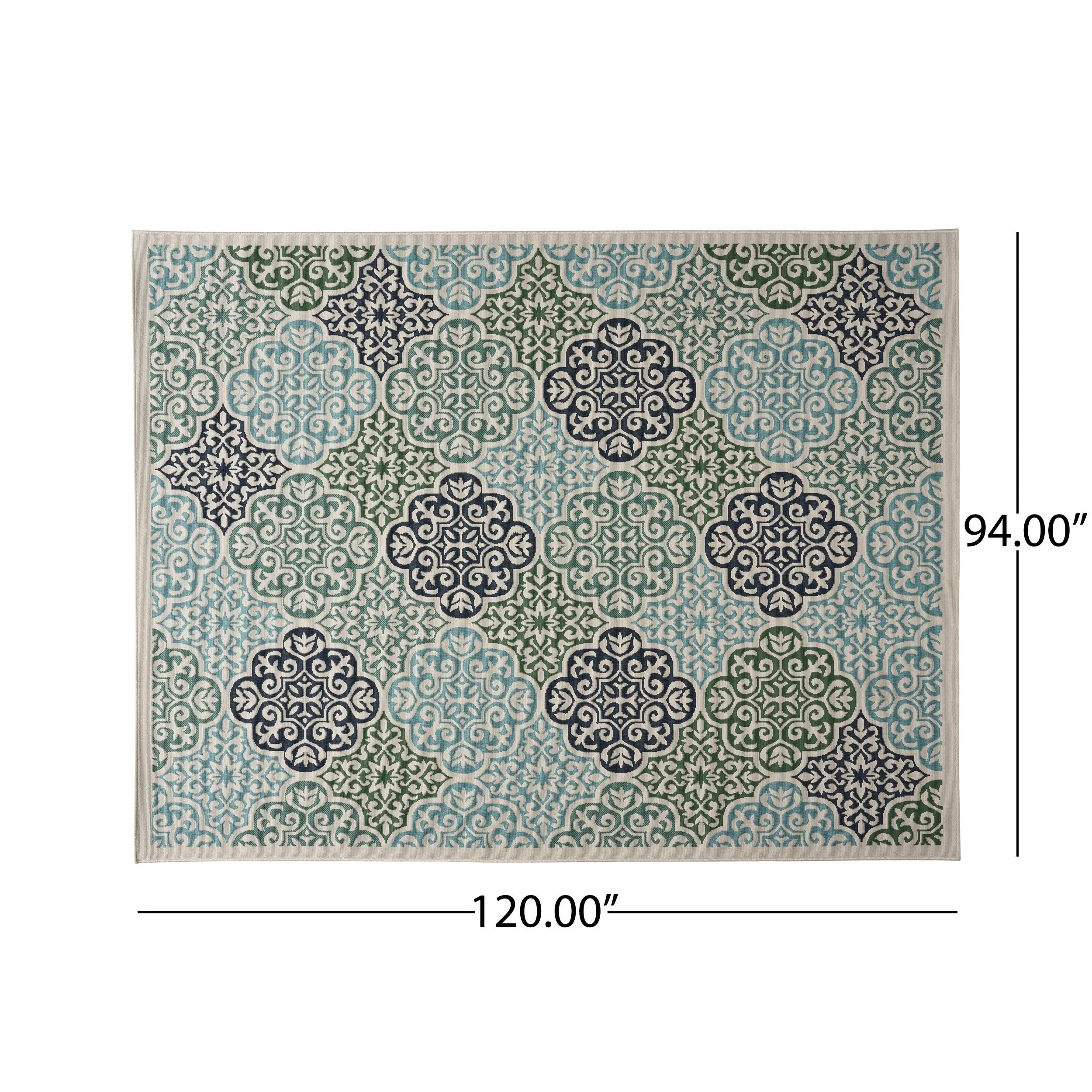 Outdoor Medallion Area Rug, Ivory and Multi - NH585803