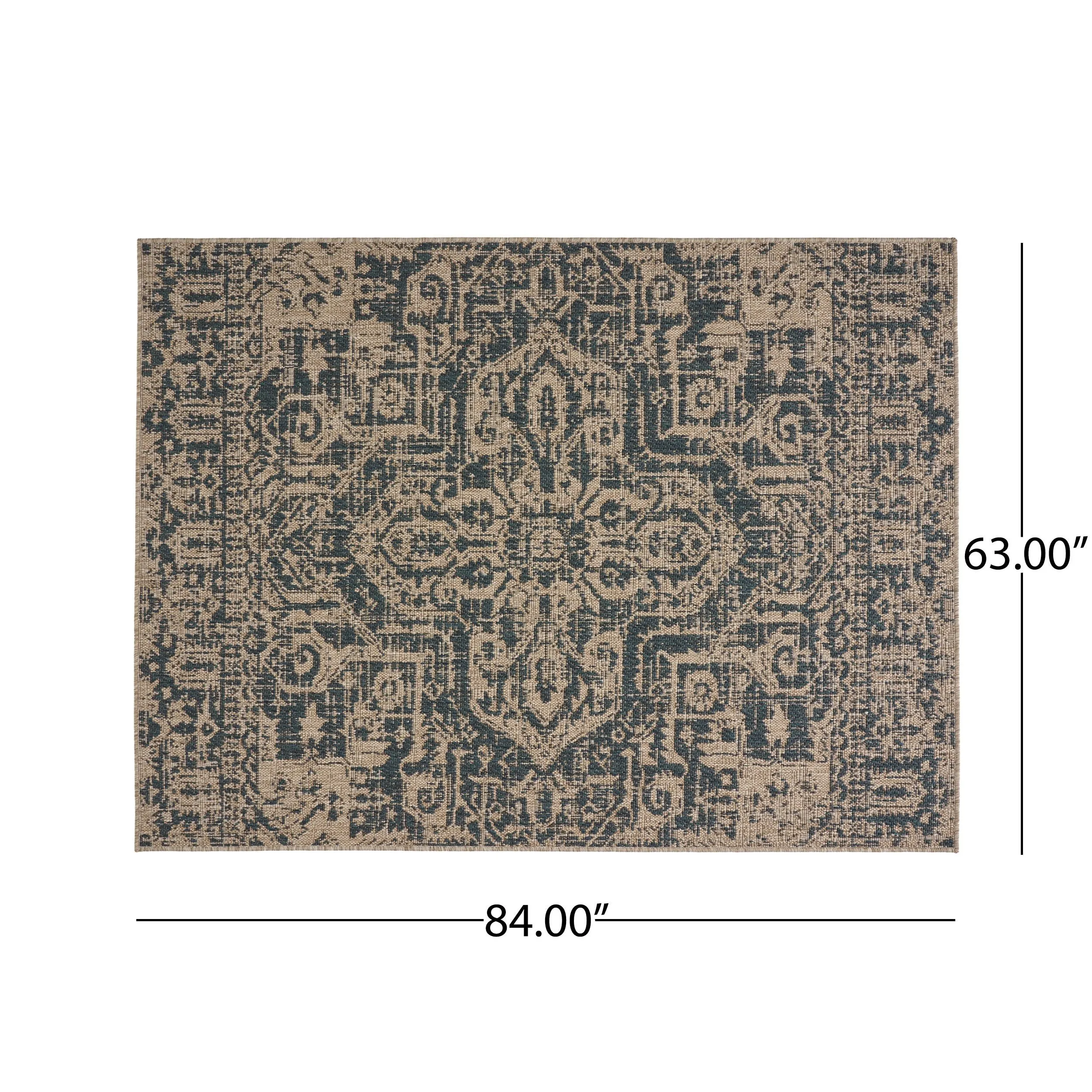 Outdoor Medallion Area Rug, Tan and Blue - NH145803