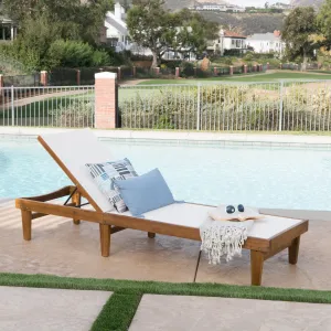 Outdoor Mesh Chaise Lounge with Acacia Wood Frame - NH536303 patio chairs, outdoor seating