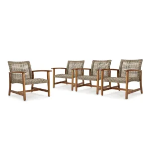Outdoor Mid Century Gray Wicker Club Chairs with Wood Frame (Set of 4) - NH200403 chandelier, pendant light