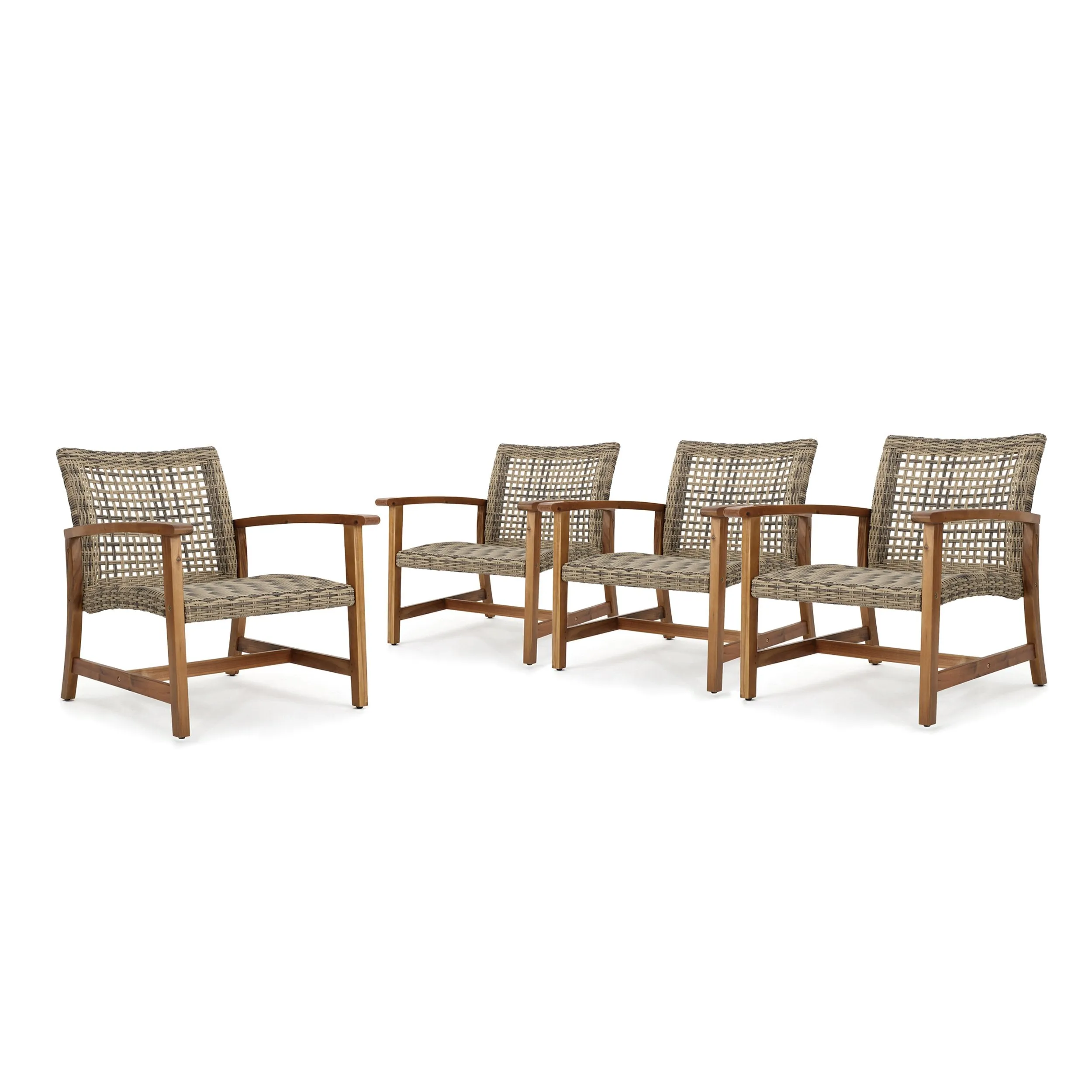 Outdoor Mid Century Gray Wicker Club Chairs with Wood Frame (Set of 4) - NH200403 chandelier, pendant light