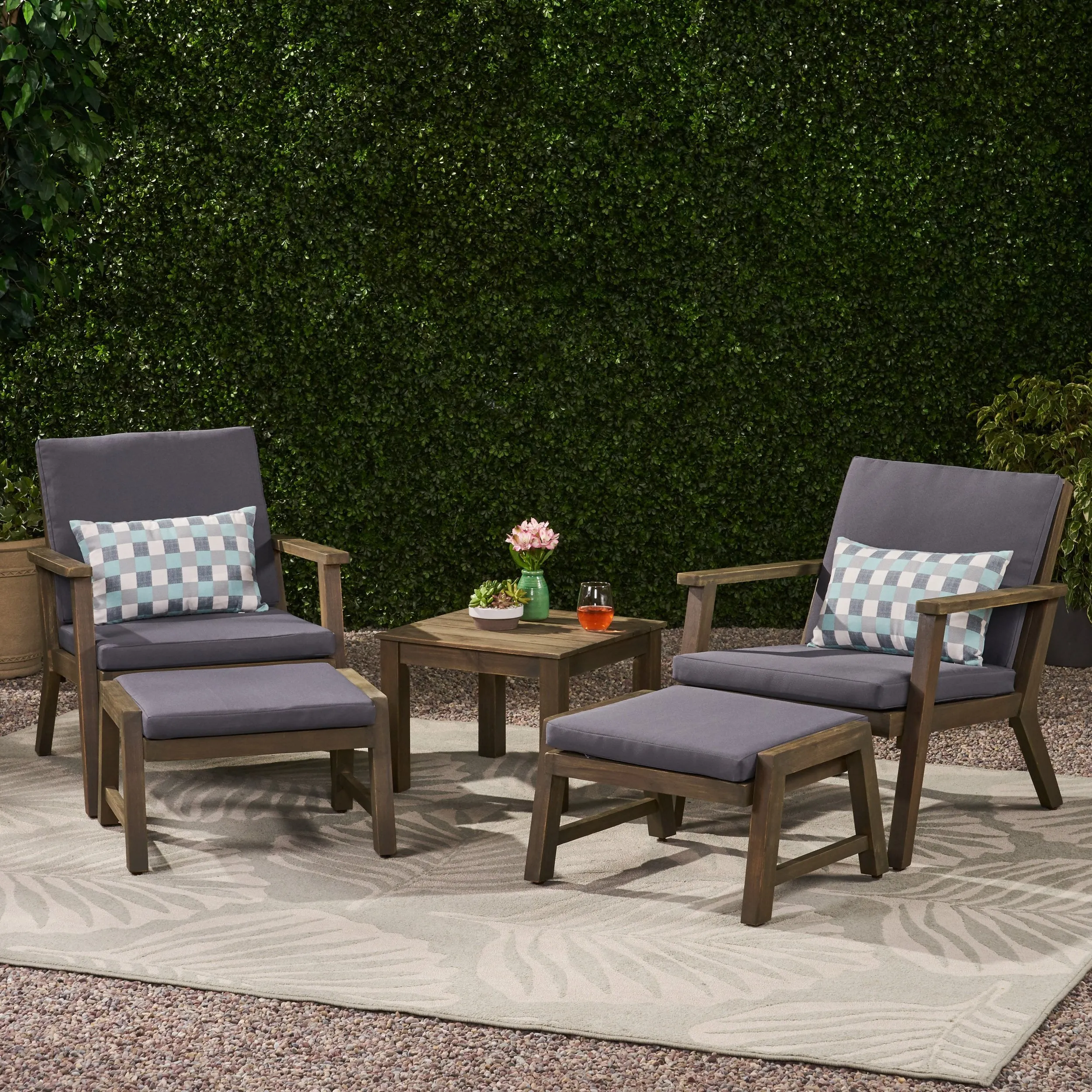 Outdoor Mid-Century Modern Acacia Wood 2 Seater Chat Set with Ottomans - NH251213 clothes rack, garment rack