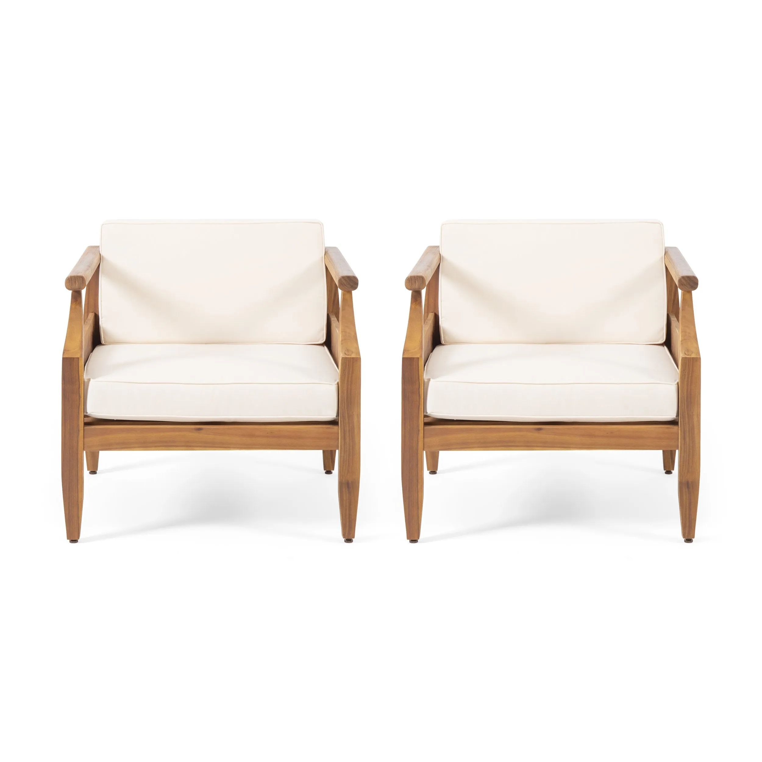 Outdoor Mid-Century Modern Acacia Wood Club Chair With Cushion - NH751213