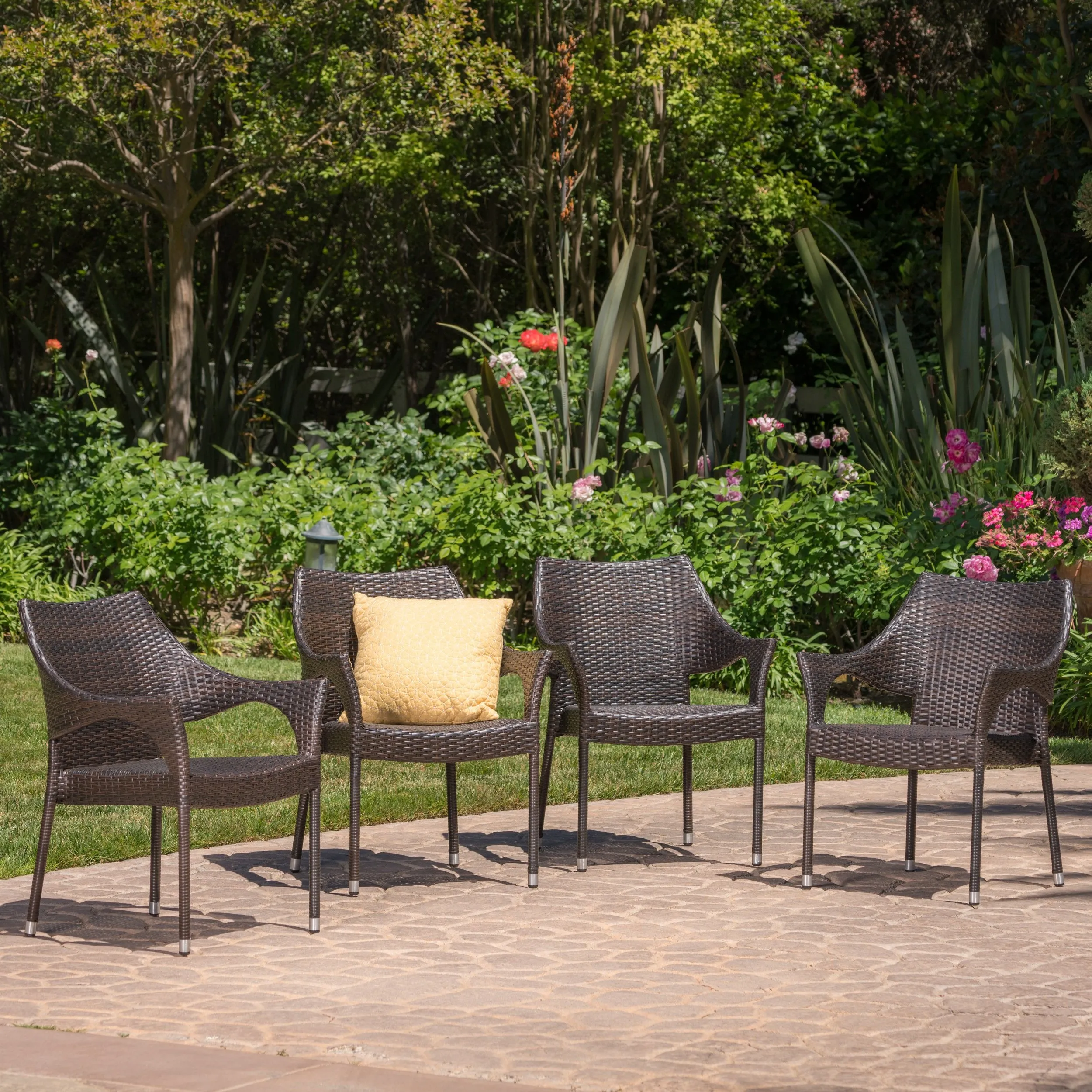 Outdoor Mix Mocha Wicker Stacking Dining Chairs (Set of 4) - NH245003 chandelier, pendant light