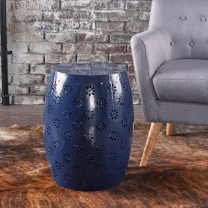 Outdoor Modern 12-Inch Criss-Cross Cut Metal Barrel Side Table - NH665103 coffee table, accent table