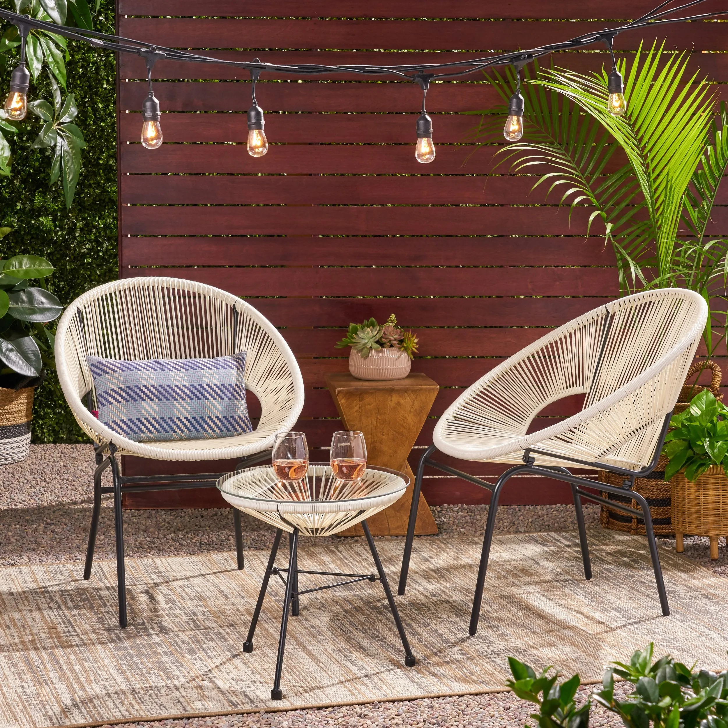 Outdoor Modern 2 Seater Faux Rattan Chat Set - NH480113 patio chairs, outdoor seating