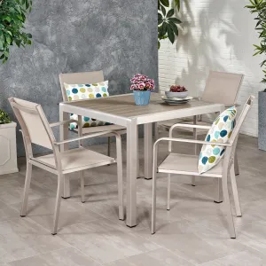 Outdoor Modern 4 Seater Aluminum Dining Set with Faux Wood Table Top - NH338013 patio chairs, outdoor seating