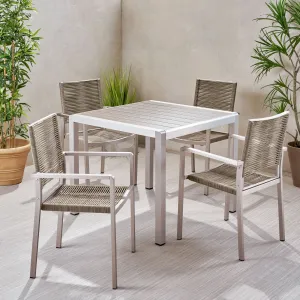 Outdoor Modern 4 Seater Aluminum Dining Set with Faux Wood Table Top - NH548013 patio chairs, outdoor seating