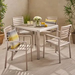 Outdoor Modern 4 Seater Aluminum Dining Set with Faux Wood Table Top - NH568013 patio chairs, outdoor seating