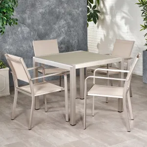 Outdoor Modern 4 Seater Aluminum Dining Set with Tempered Glass Table Top - NH438013 patio chairs, outdoor seating