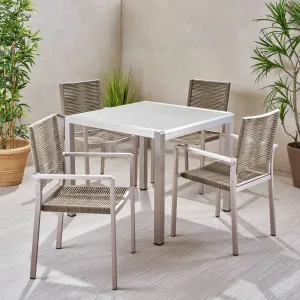Outdoor Modern 4 Seater Aluminum Dining Set with Tempered Glass Table Top - NH648013 patio chairs, outdoor seating