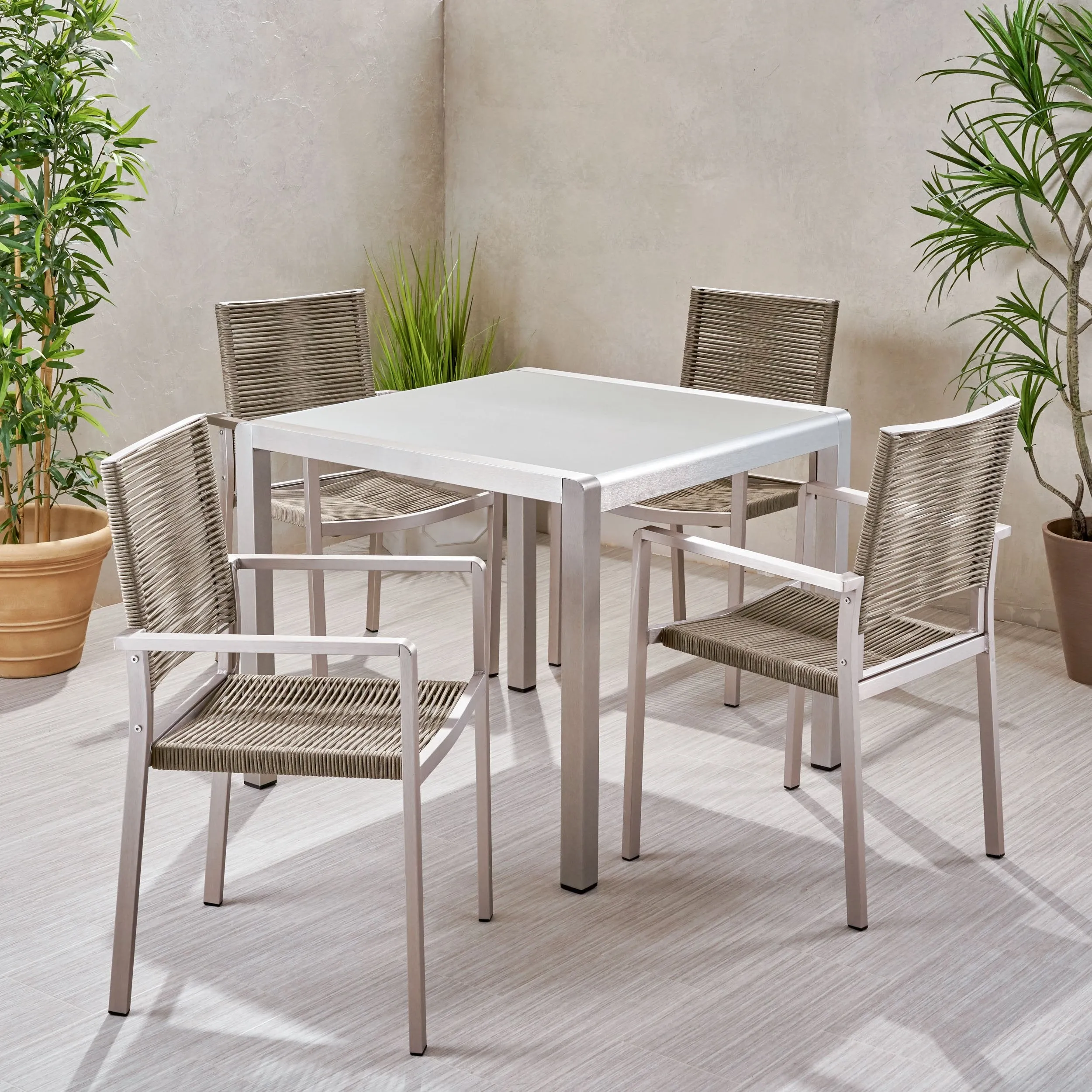 Outdoor Modern 4 Seater Aluminum Dining Set with Tempered Glass Table Top - NH648013 patio chairs, outdoor seating