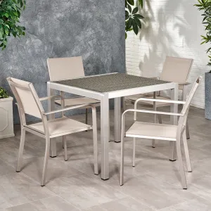 Outdoor Modern 4 Seater Aluminum Dining Set with Wicker Table Top - NH538013 patio chairs, outdoor seating
